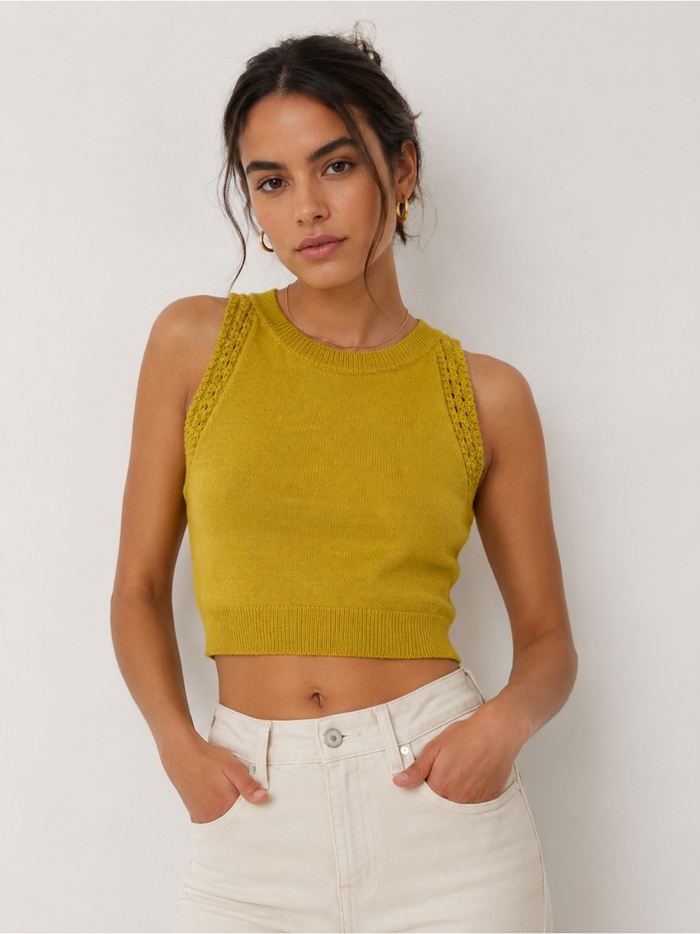 Madewell Crochet-Trim Sweater Tank Top Small Green 100% cotton